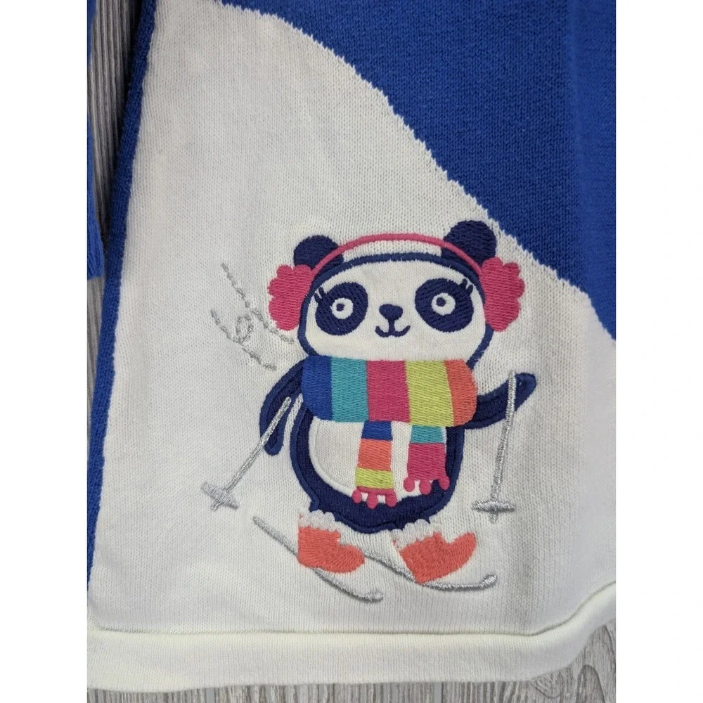 Gymboree Panda Bear Knit Dress Girl 3T 100% Cotton Skiing Glitter Embroidered